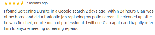 Screening DunRite 5-star Google review 8